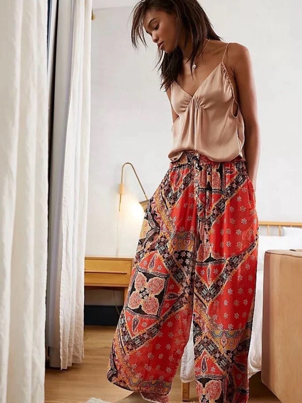 Free People Wide-Leg Printed  Pants XS
